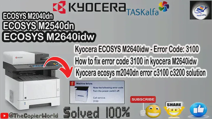 How to fix error code 3100 in Kyocera M2640idw || Kyocera ecosys m2040dn error c3100 c3200 solution